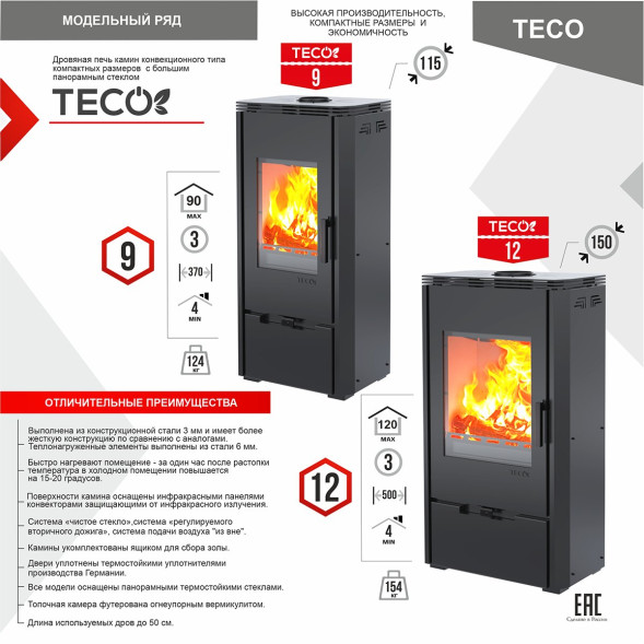Камин отопительный TECO 9 (ТЕКО)